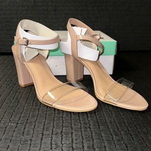Women’s size 8 nude and clear heels, block heel, never worn with tags!